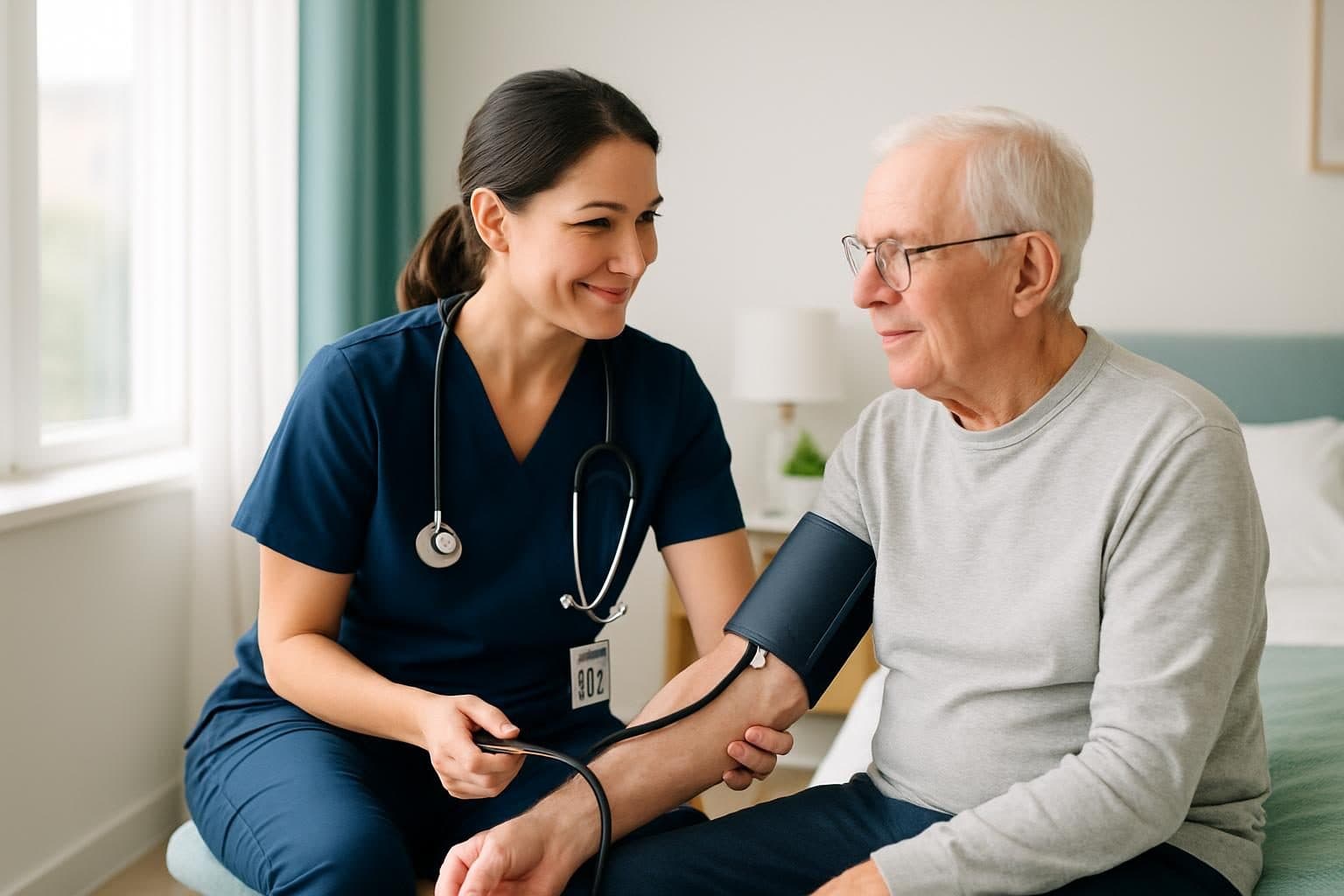 An illustration of a nurse checking a patient