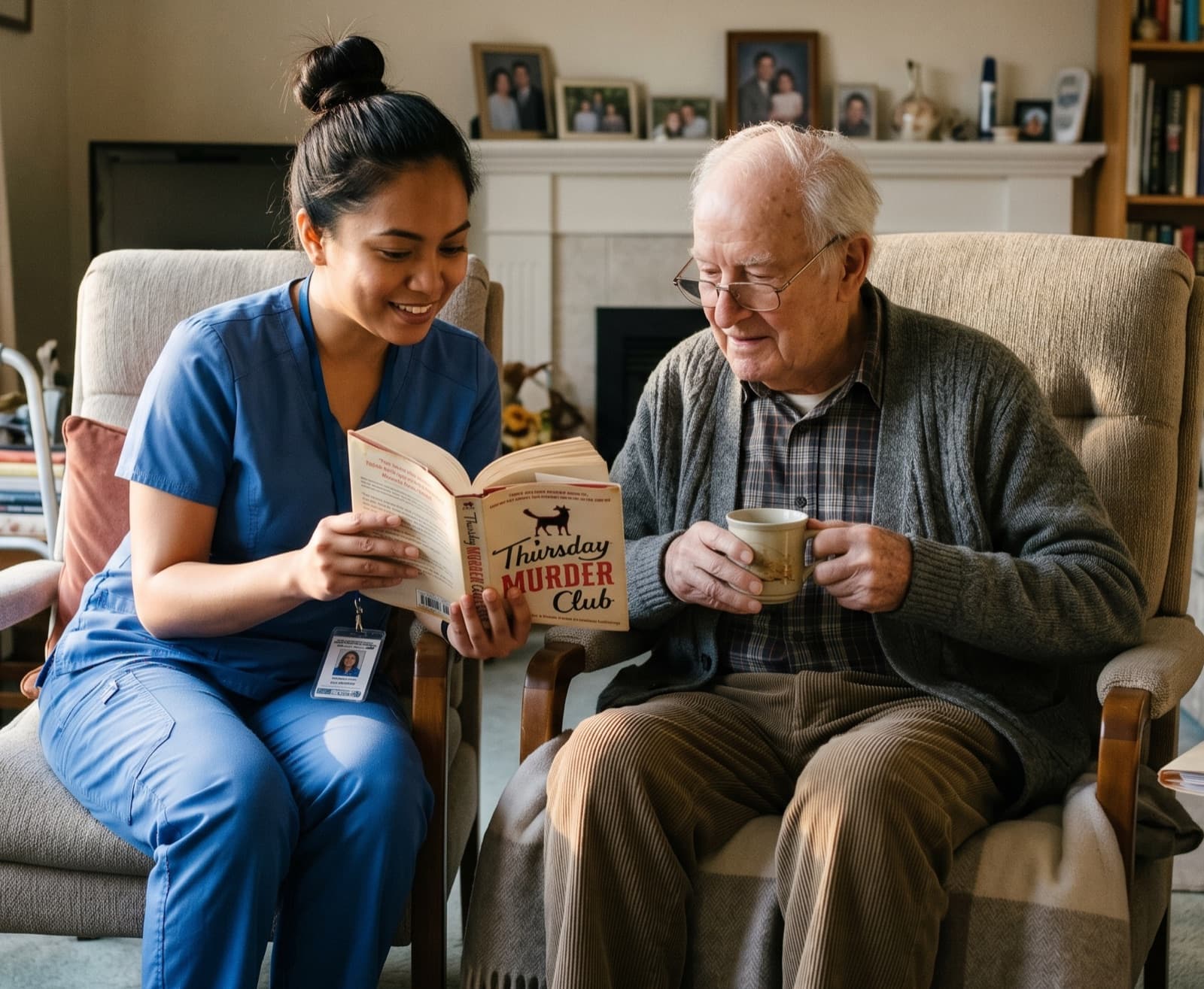 An example photograph of a carer supporting someone at home