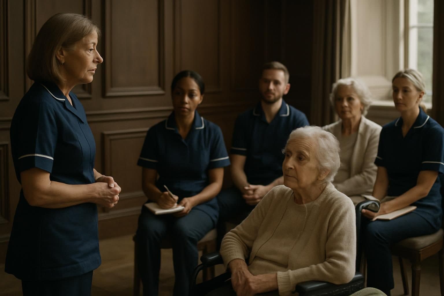 An illustration of care staff at a training session