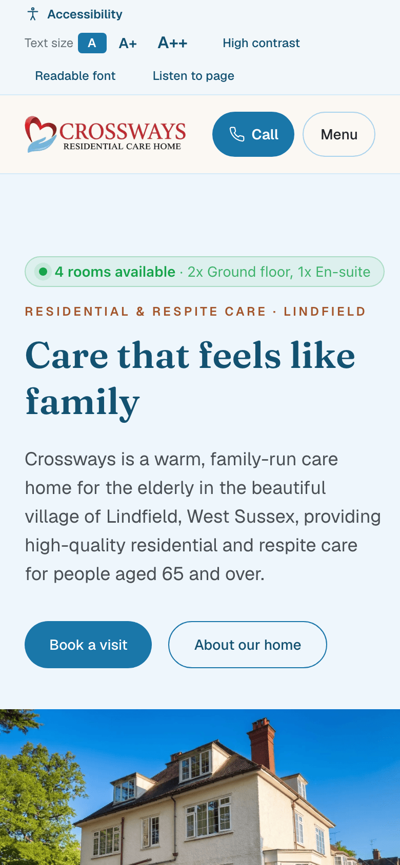 Crossways on mobile, showing live room availability