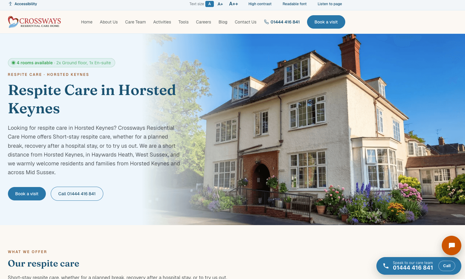 An image showing a new care home website that TRG Digital developed