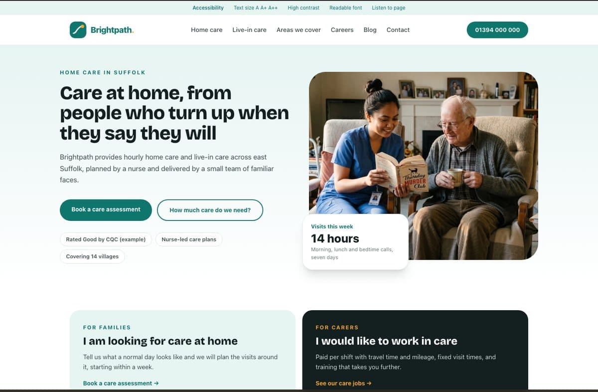 Brightpath, an example home care and live-in care website design