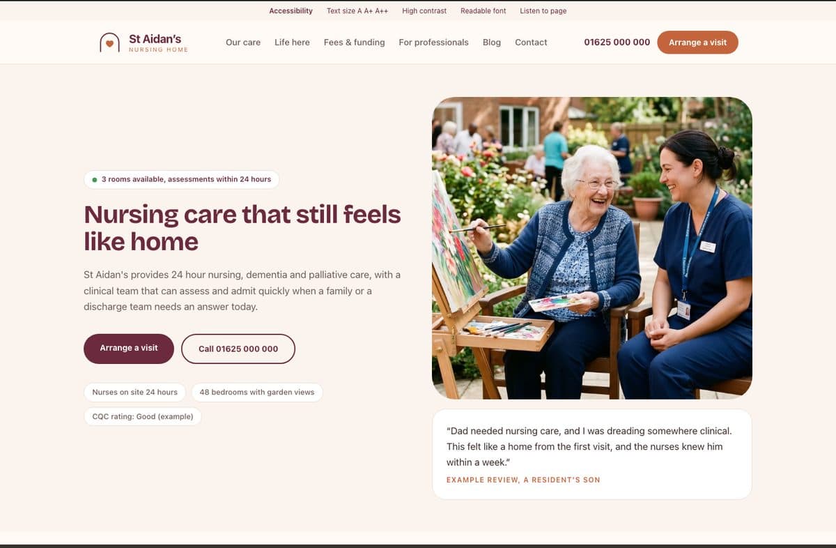 St Aidan's, an example nursing home website design