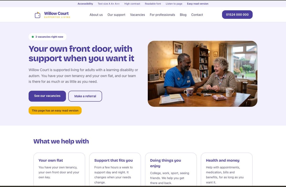 Willow Court, an example supported living website design