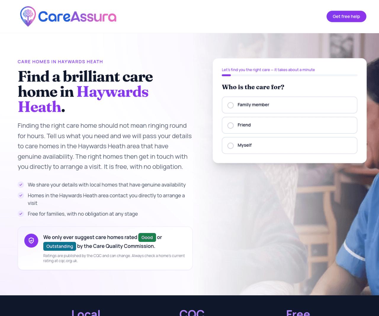 A care landing page we build