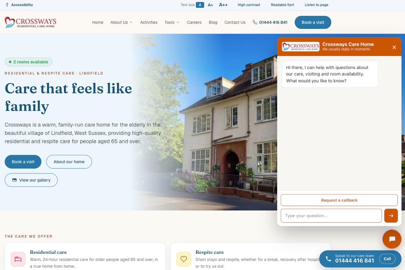 The Crossways AI chat assistant open on the homepage