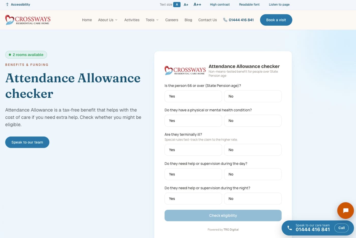 The Crossways Attendance Allowance checker
