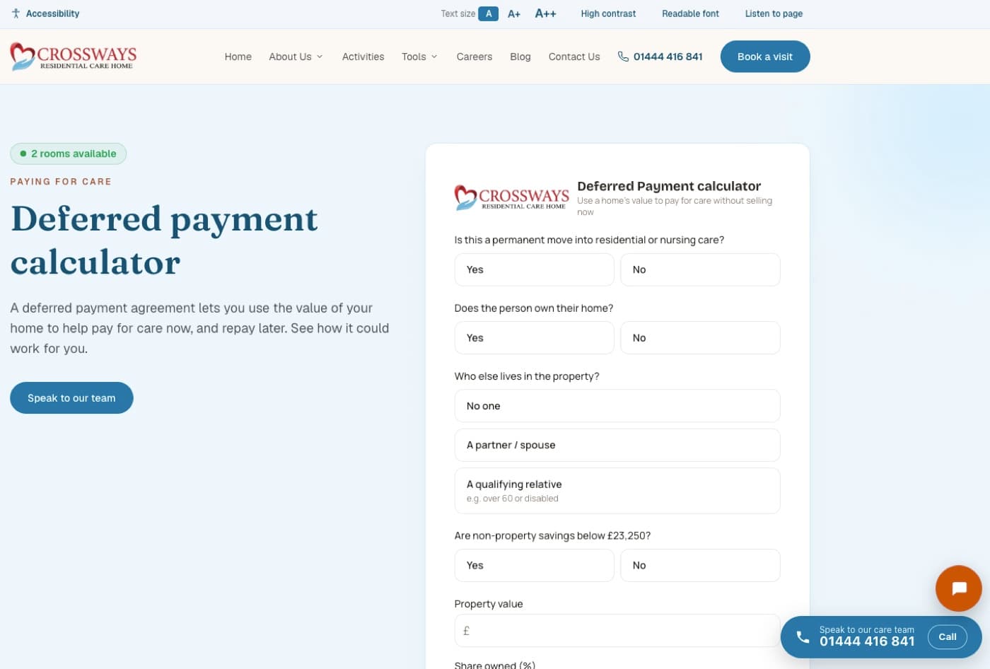 The Crossways deferred payment calculator