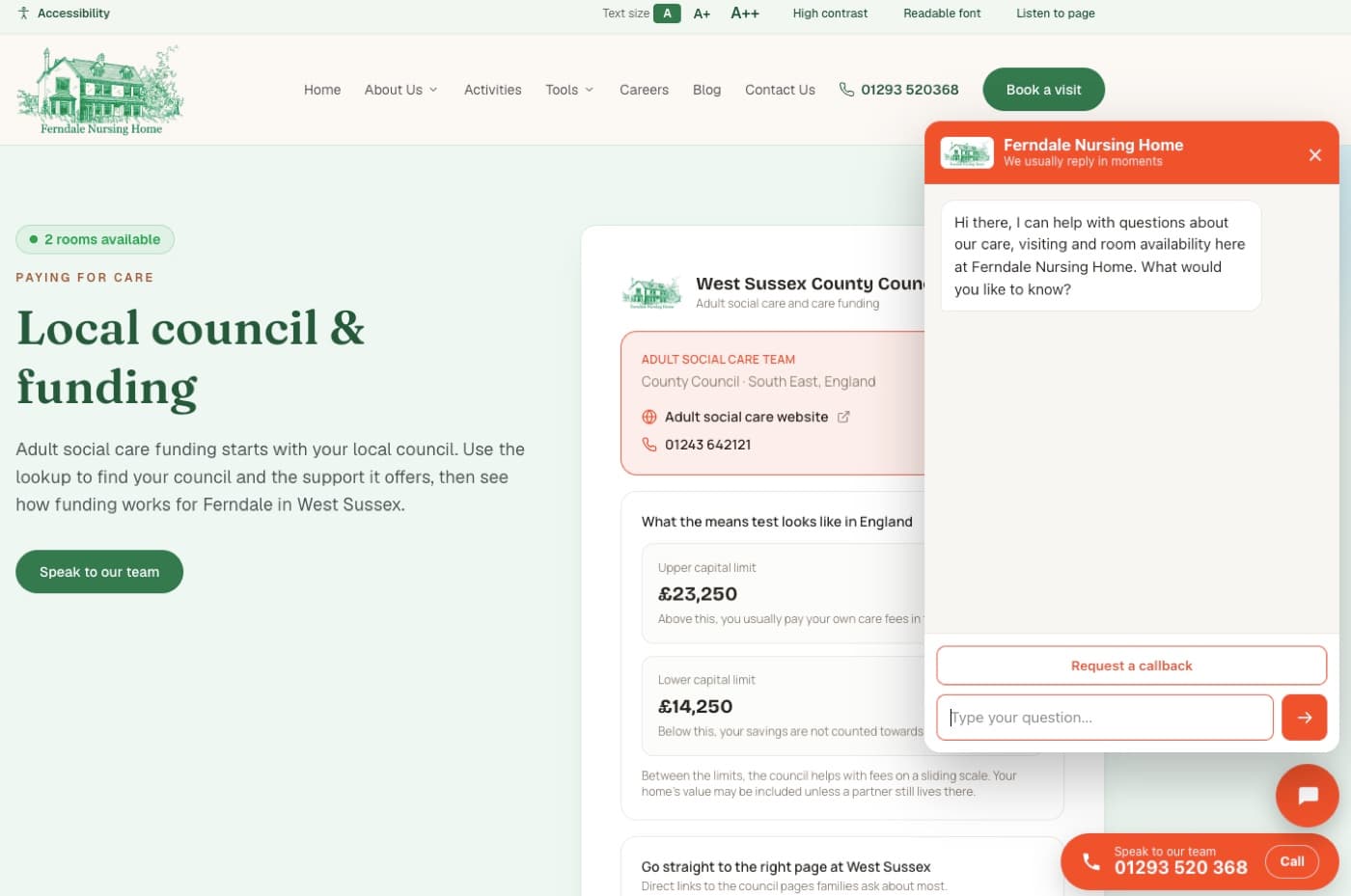The Ferndale AI chat assistant open on the site