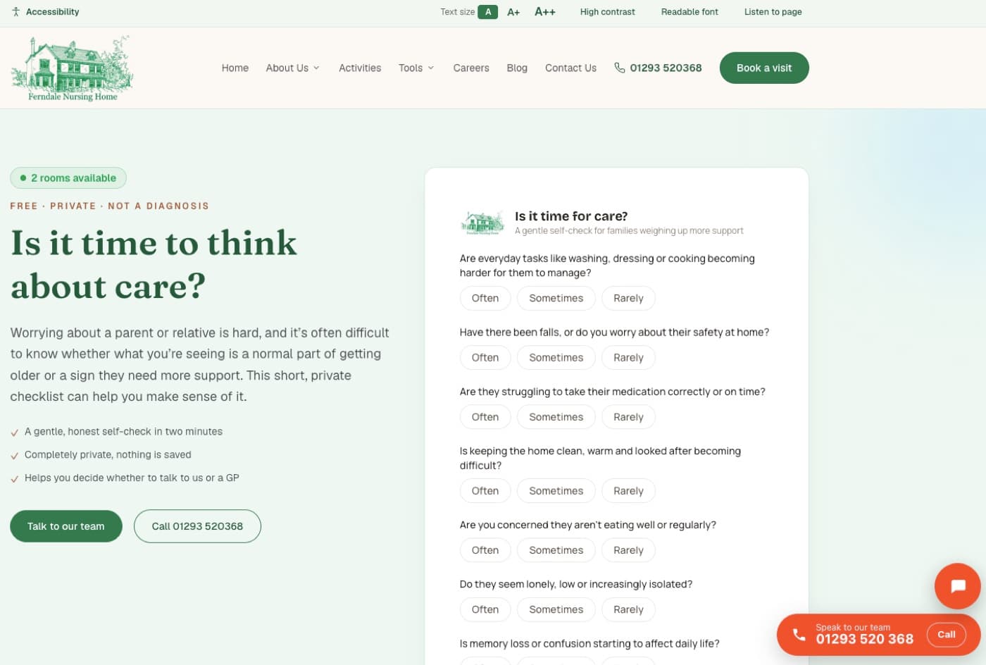 The Ferndale is-it-time-to-think-about-care checklist