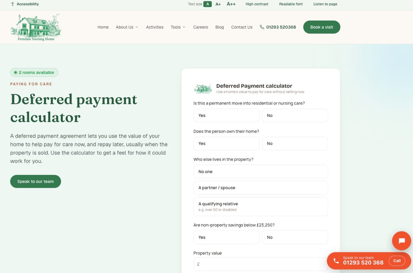 The Ferndale deferred payment calculator