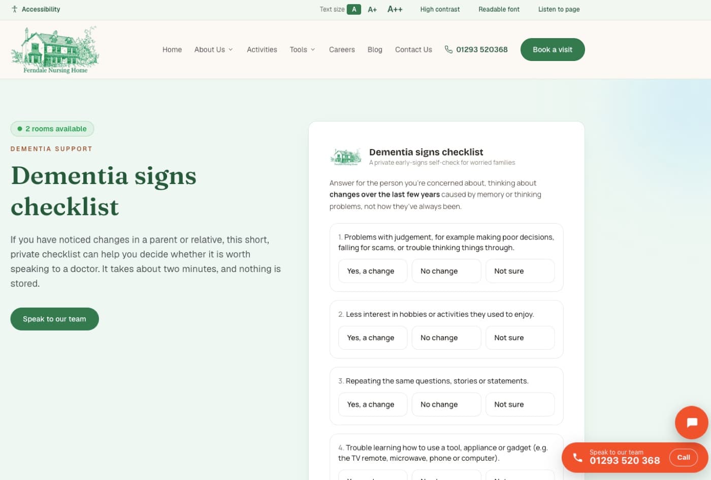 The Ferndale dementia signs checklist