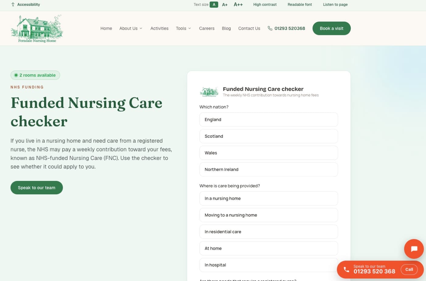 The Ferndale NHS-funded Nursing Care checker