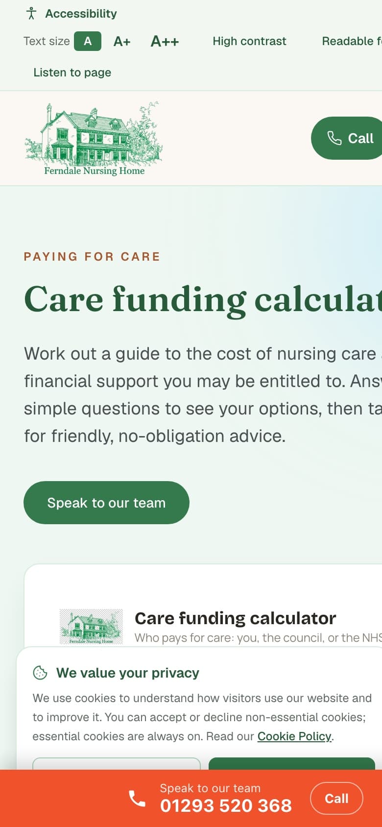 Care funding calculator on mobile
