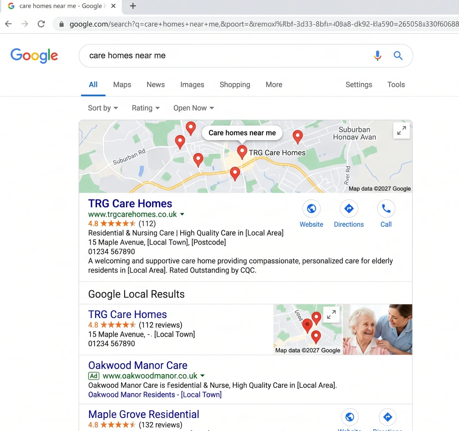 A google search results showing TRG Digital at the top of the serp pages